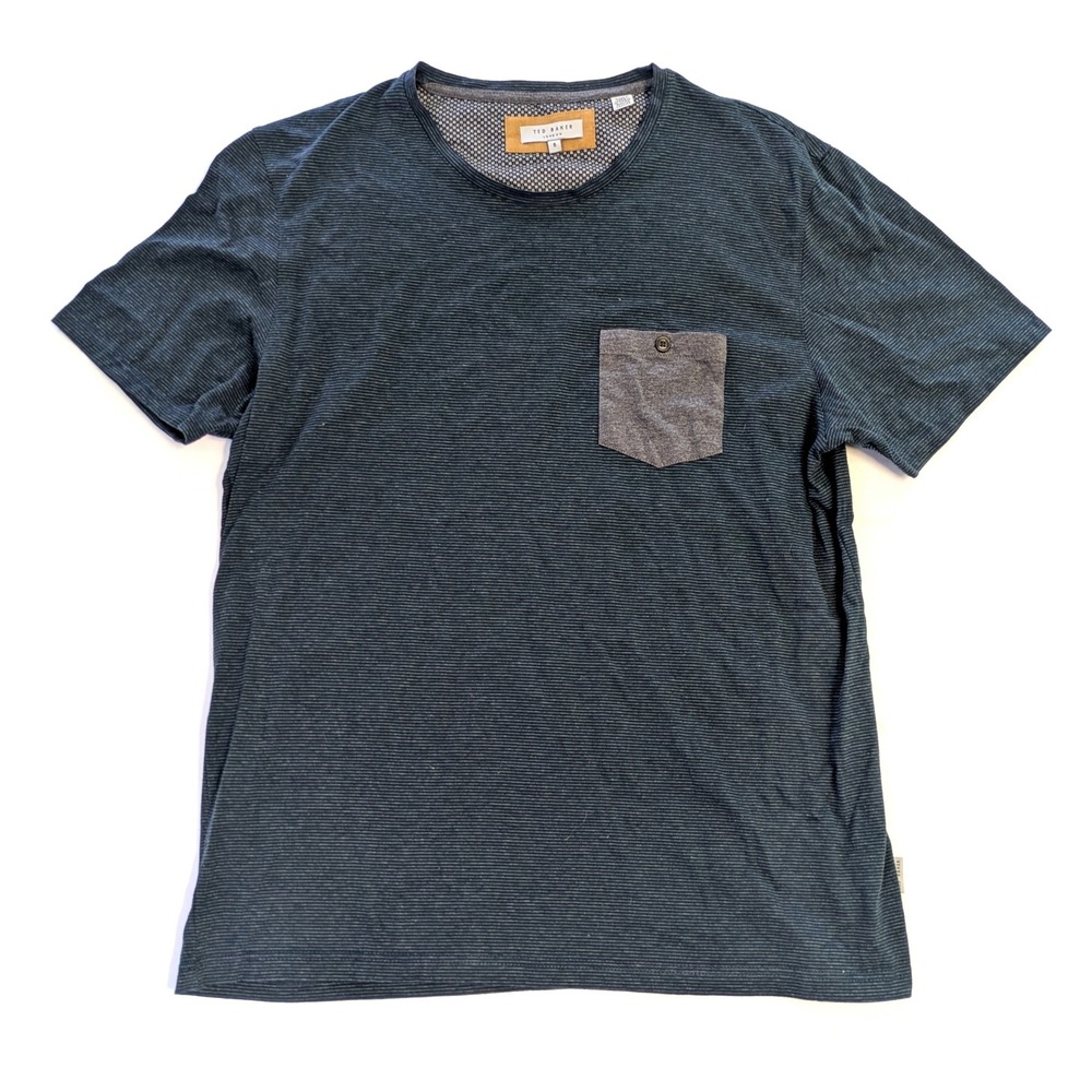 Ted Baker London Foxtee Mens Navy Grey Striped Pocket T-Shirt Size 5 XL